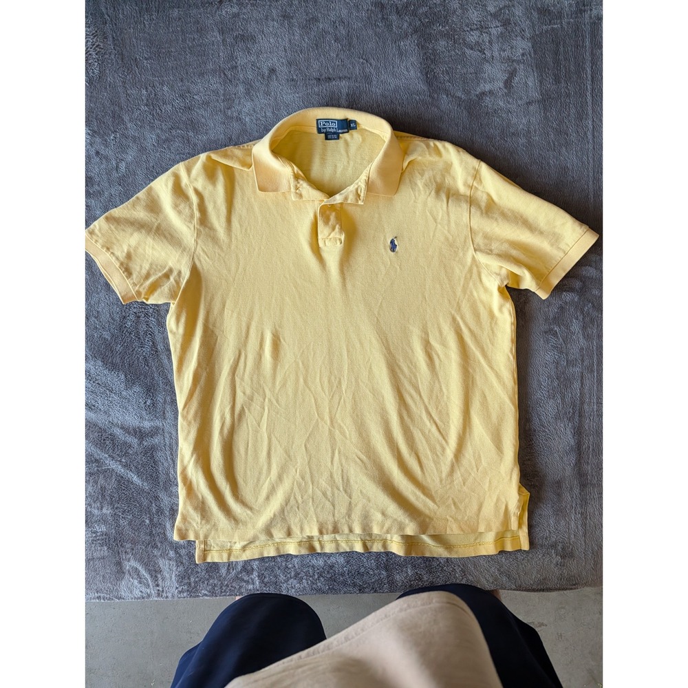 Polo Ralph Lauren Mens XL Yellow Cotton Pique Short Sleeve Polo Shirt Blue Pony